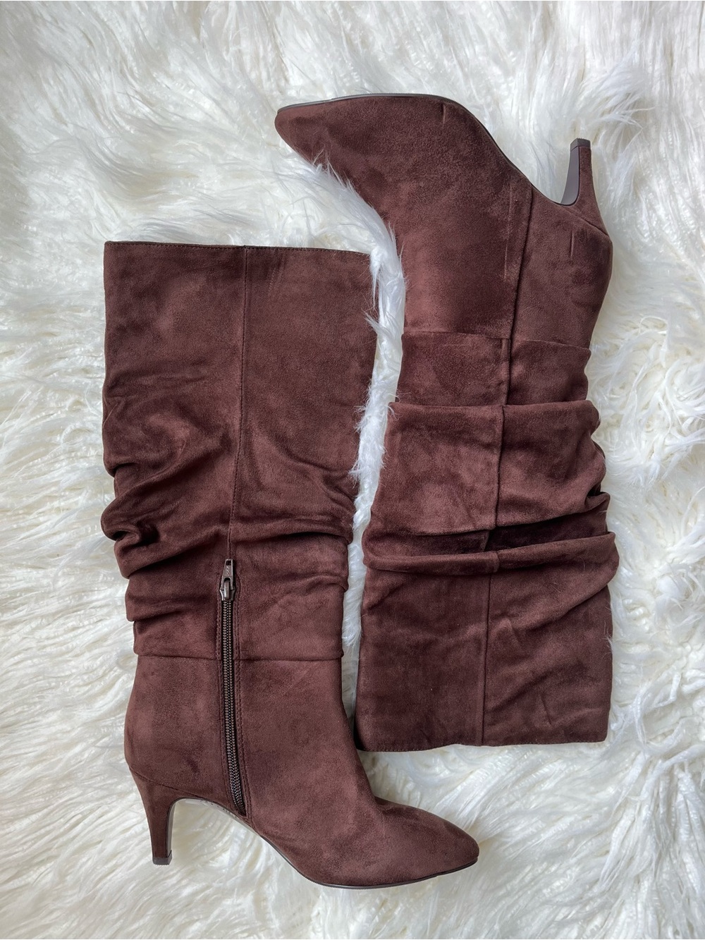 Dolce Vita Brown Suede Slouch Knee-High Heeled Boots